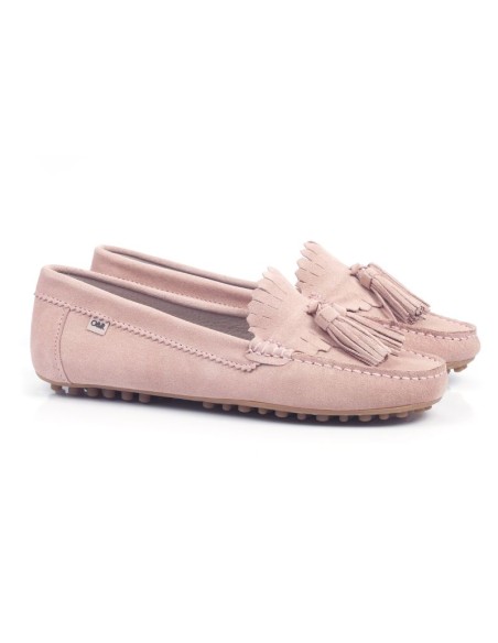 Pink suede women's mocassins
