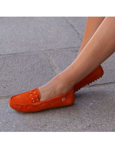 Orange suede women's moccasins 2