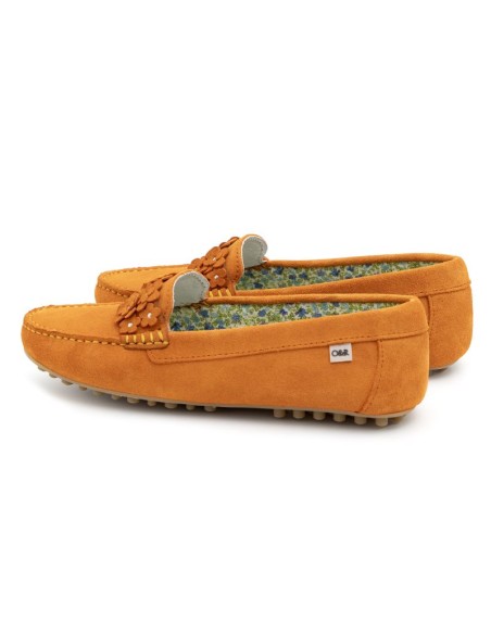 Orange suede women's mocassins