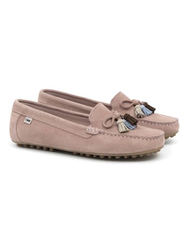 Mocasines de mujer de ante con borlas color rosa