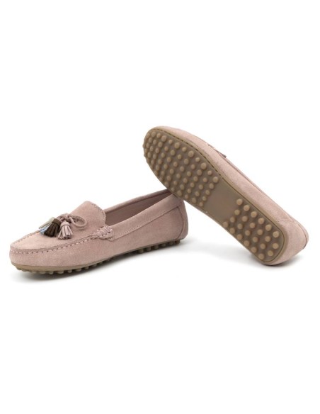 Pink suede women's mocassins
