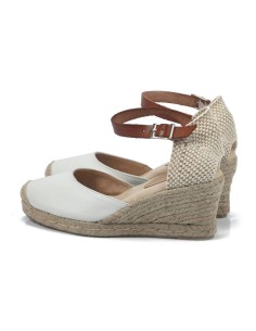 Alpargatas de mujer de piel liso color blanco 2