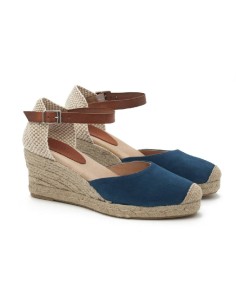 Blue suede leather and plain leather espadrilles for women
