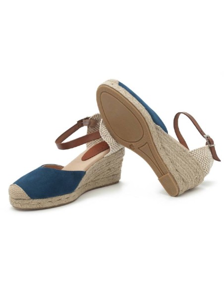 Blue suede leather and plain leather espadrilles for women