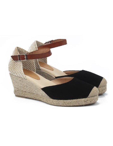 Black suede leather and plain leather espadrilles for women
