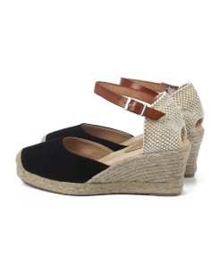 Black suede leather and plain leather espadrilles for women 2