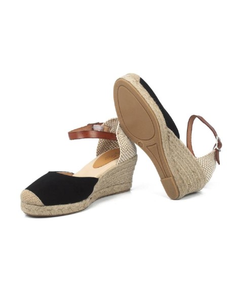 Espadrilles femme suède et cuir le noir W-MITANA-NEGRO