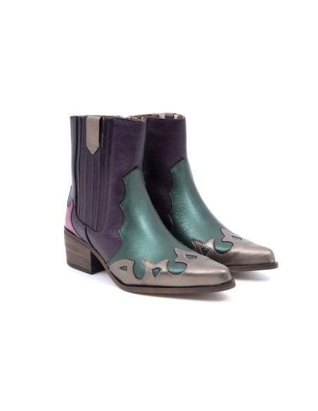 Botas de mujer liso combinado de pieles color multicolor