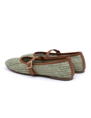 Green natural raffia Ballet Flat