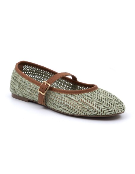 Green natural raffia Ballet Flat
