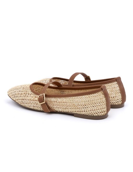 Bailarina de rafia natural trenzado color beige