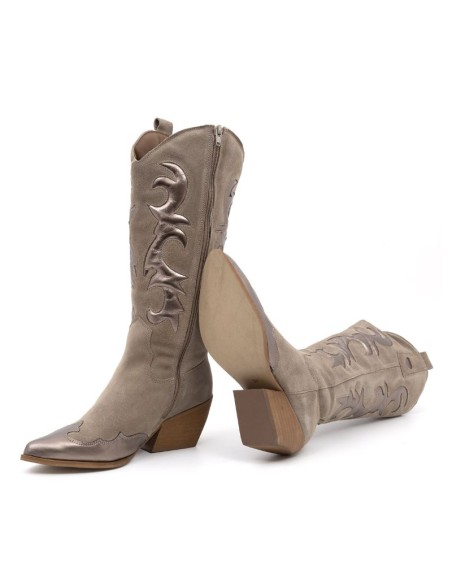 Botas de mujer liso combinado de pieles color gris