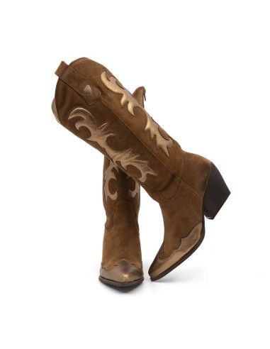 Botas de mujer liso combinado de pieles color marrón