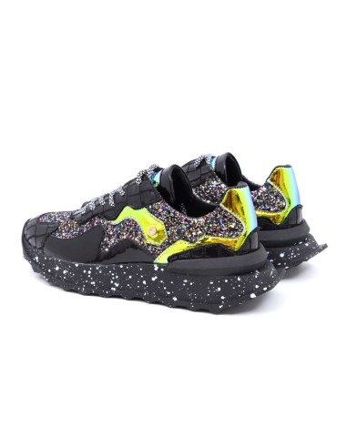 baskets femme de peau cuir-noir W-GLITZ-SILVER