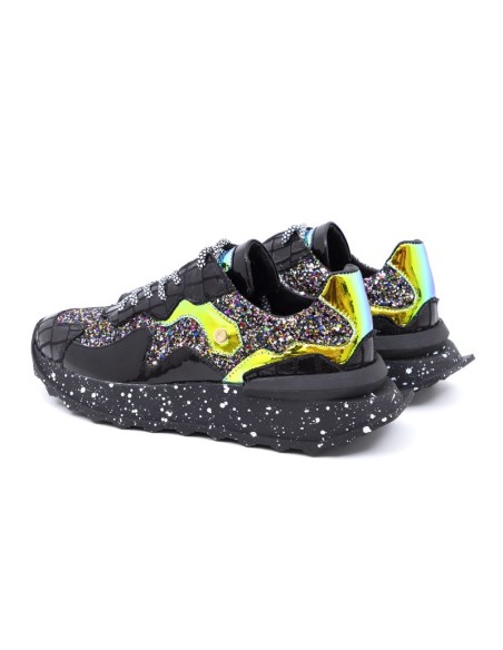 baskets femme de peau cuir-noir W-GLITZ-SILVER