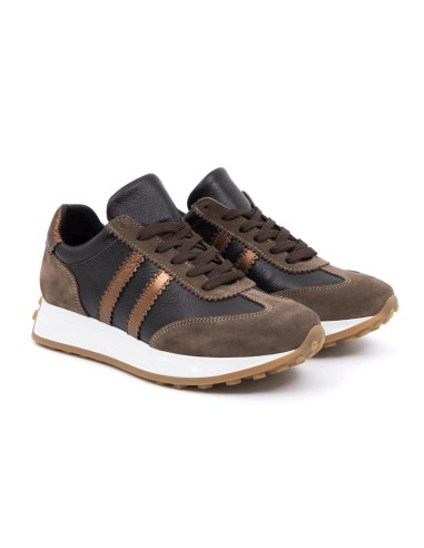 Deportivo de mujer de piel combinado de pieles color marrón