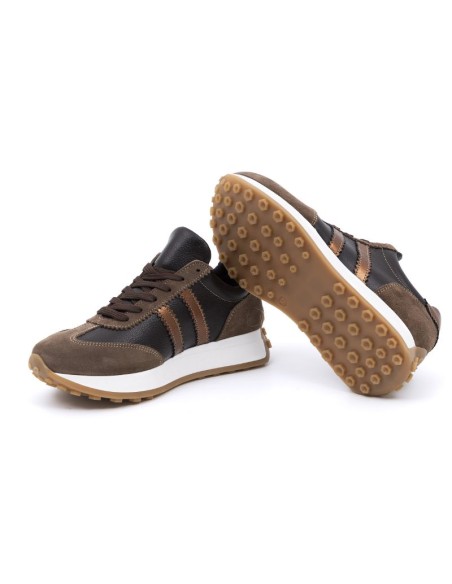 Deportivo de mujer de piel combinado de pieles color marrón