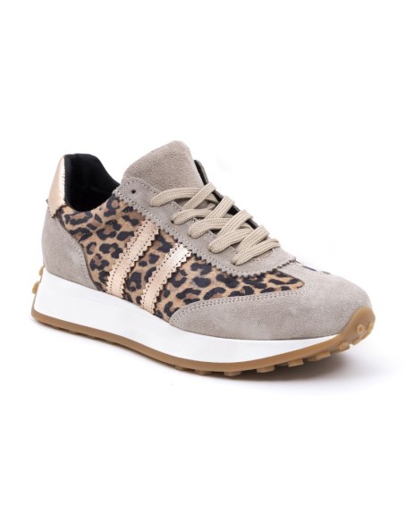 Deportivo de mujer de ante con tejido de fantasía color gris