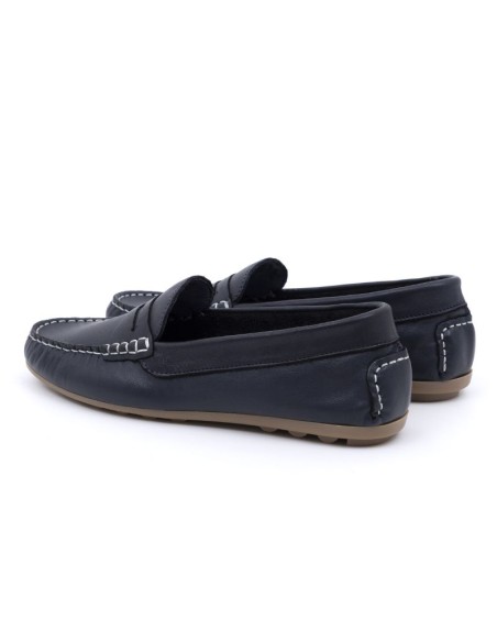 Blue leather women's mocassins