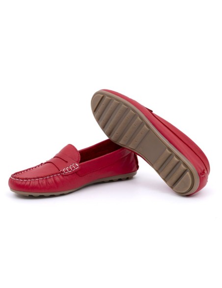 Mocasines de mujer de piel liso color rojo