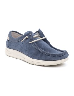 Blue suede boat shoe