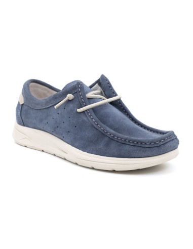 Blue suede boat shoe