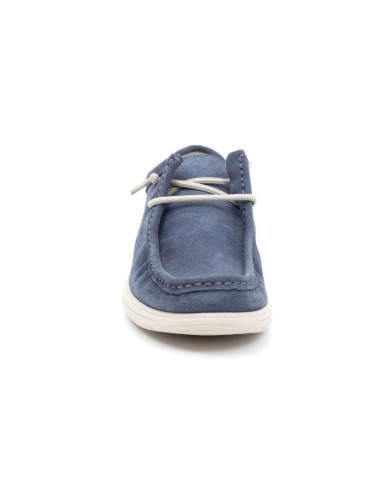 Blue suede boat shoe