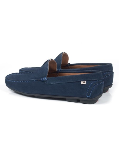 Mocasín de ante con costura en contraste color azul