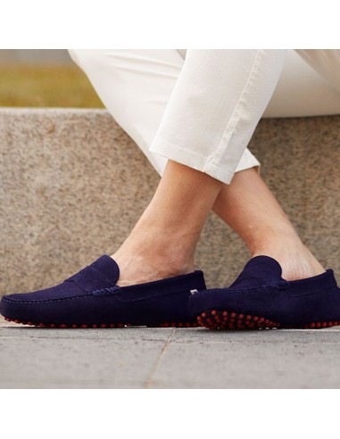 Mocasín de ante con antifaz color azul