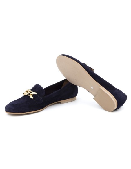 Blue velvet women's mocassins
