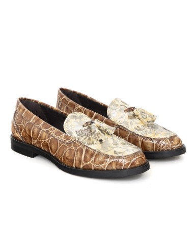 Mocasines de mujer de piel con borlas color cuero