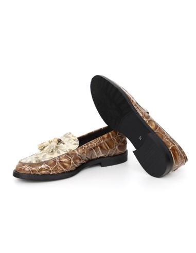 Mocasines de mujer de piel con borlas color cuero