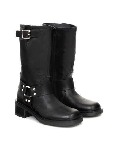 Botas de mujer de piel con hebilla color negro