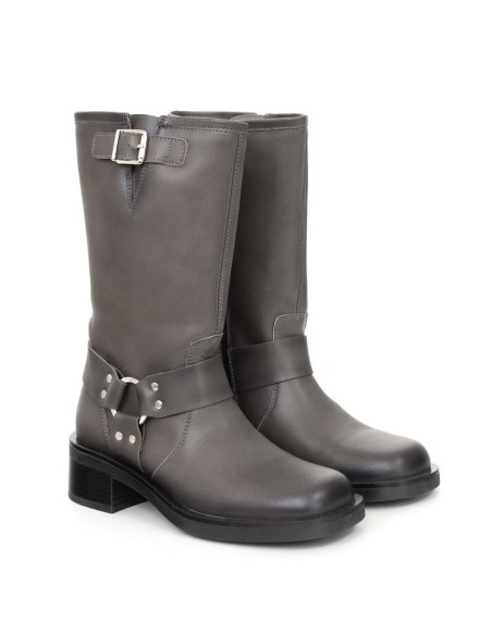 Grey leather Women's high boots