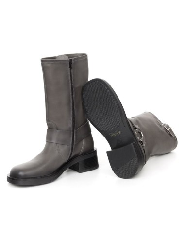 Botas de mujer de piel con hebilla color gris