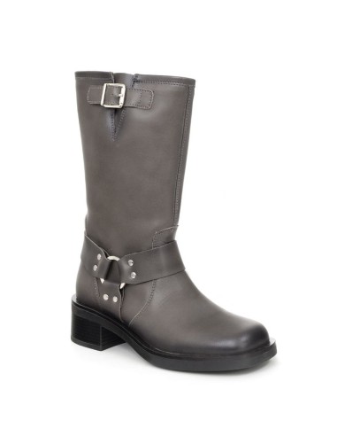 Botas de mujer de piel con hebilla color gris