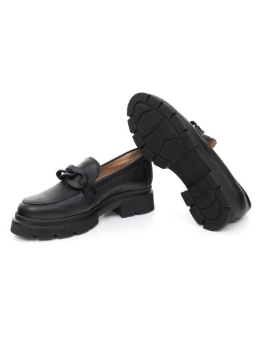 Black leather women's mocassins