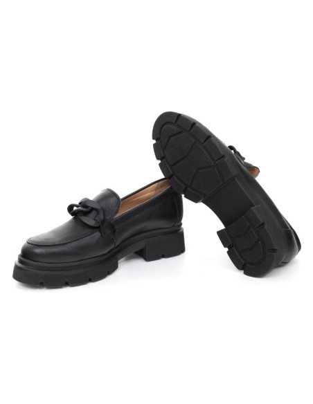 Black leather women's mocassins