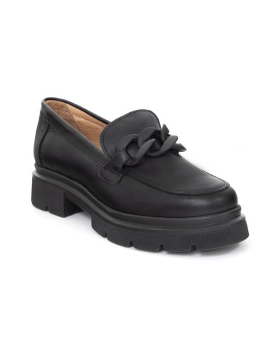 Black leather women's mocassins