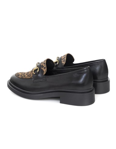 Black combined with leather women's moccasins