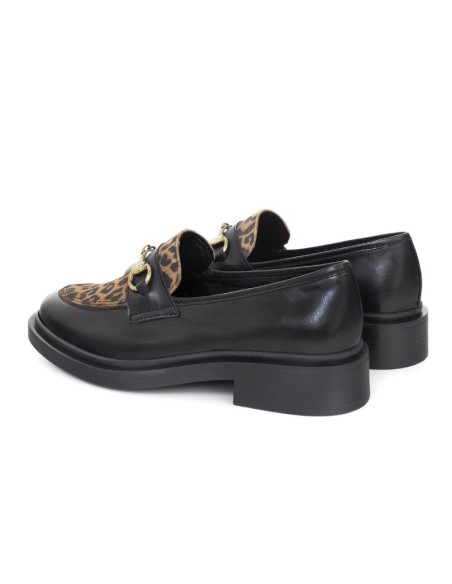 Black combined with leather women's mocassins
