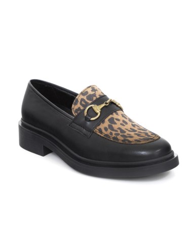 Black combined with leather women's moccasins