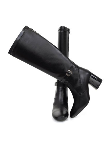 Botas de mujer de piel con aplique metálico color negro