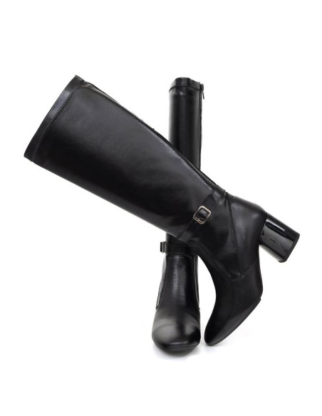 Botas de mujer de piel con aplique metálico color negro