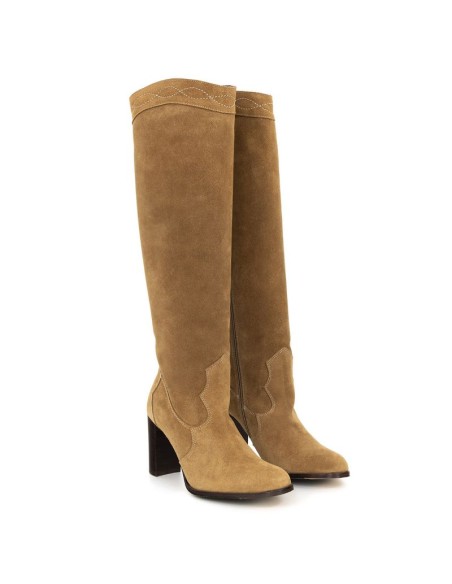 Beige suede Women's high boots