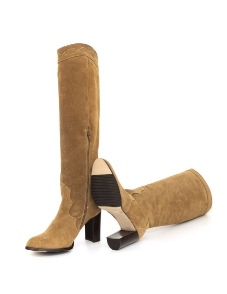 Beige suede Women's high boots