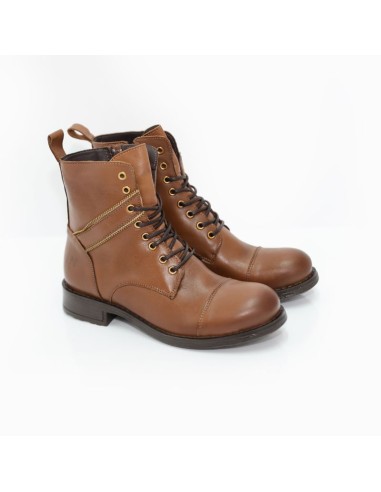 Botines de mujer de piel acabado a mano color cuero