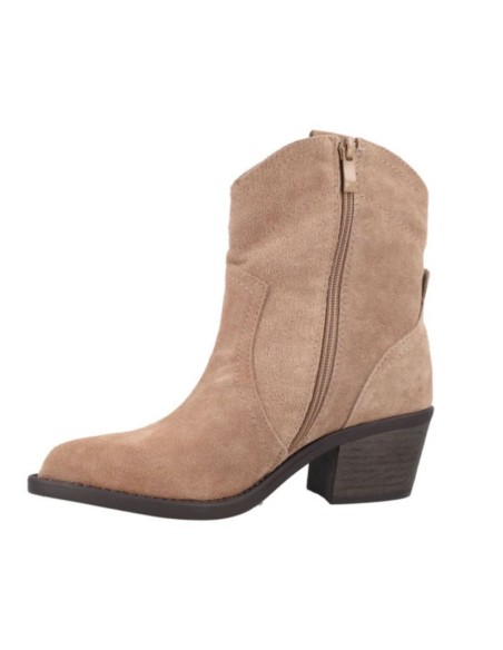 Botines de mujer de terciopelo con aplique metálico color beige
