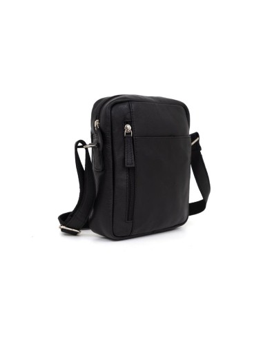 Black leather shoulder bag for men