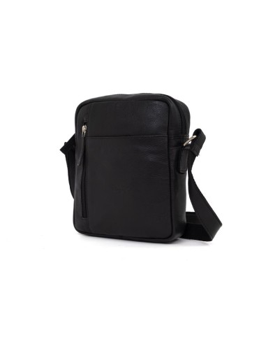 Black leather shoulder bag for men